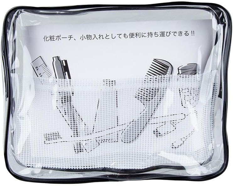 Daiso Clear Vinyl Cosmetic Bag with Mesh Pockets - Transparent Travel Toiletry Makeup Organizer Pouch - Image 1